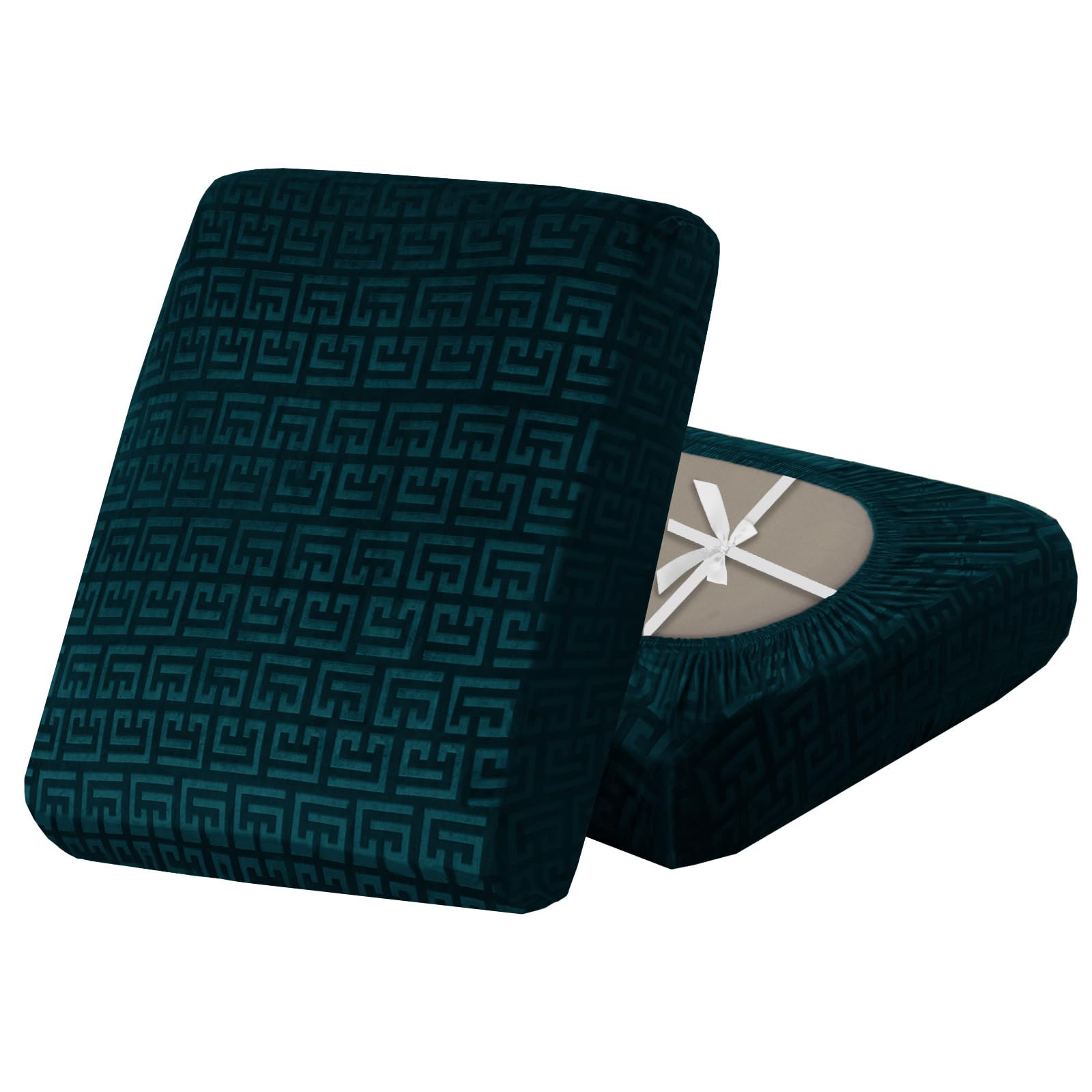 SYLC Stretch Sofa Cushion Covers Velvet Knurling, Non Slip Seat Covers for Sofas with Ties, Fitted Caravan Cushion Covers for Sofa/Settee/Couch/Motorhome (1pc Large 1-seat,Teal)