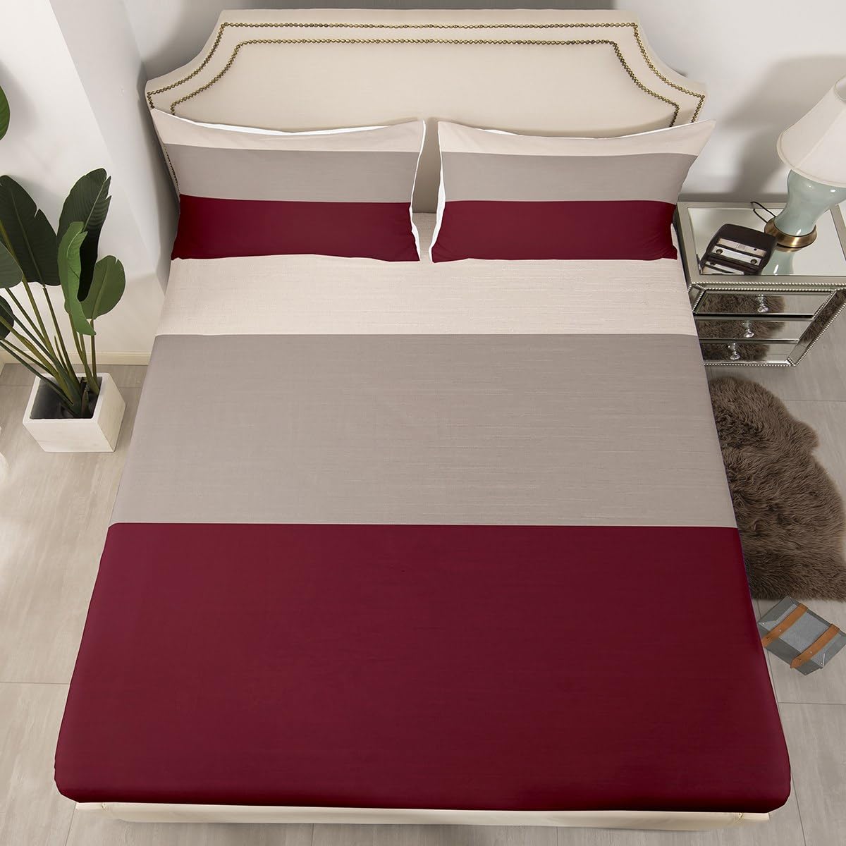 Juego de sábanas de rayas geométricas con bolsillo profundo, tamaño King, modernas, a rayas, para decoración de dormitorio, arte abstracto, 4 piezas