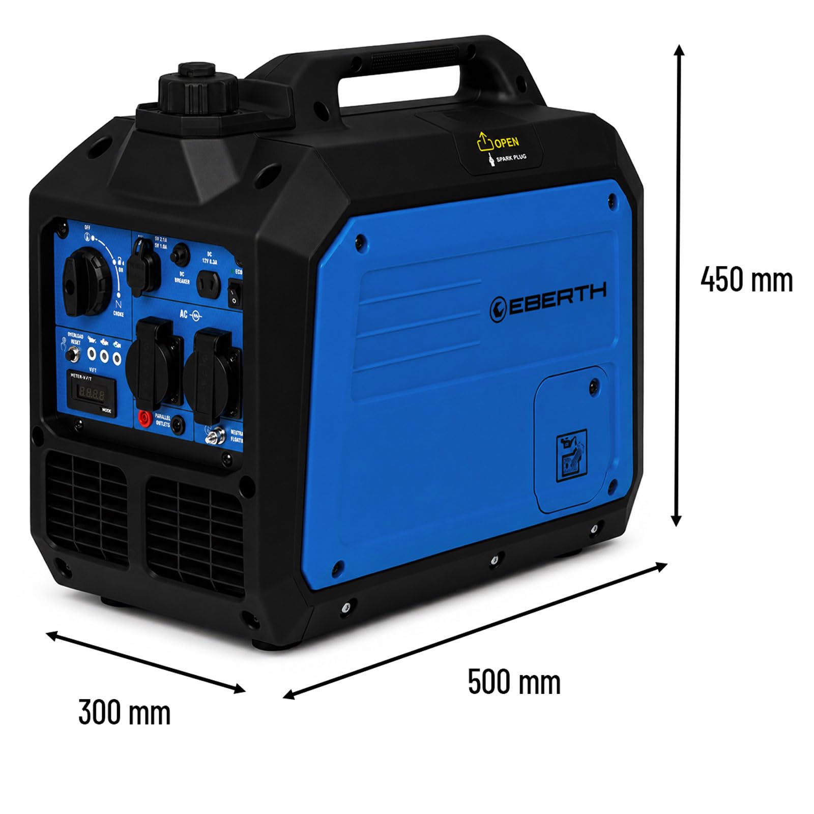 EBERTH 3500 Watt Inverter Stromerzeuger leise, Notstromaggregat Benzinmotor, 4-Takt, Stromgenerator 2x 230V Schuko, 12V und USB Anschluss, Invertertechnik reiner Sinus, ECO-Modus