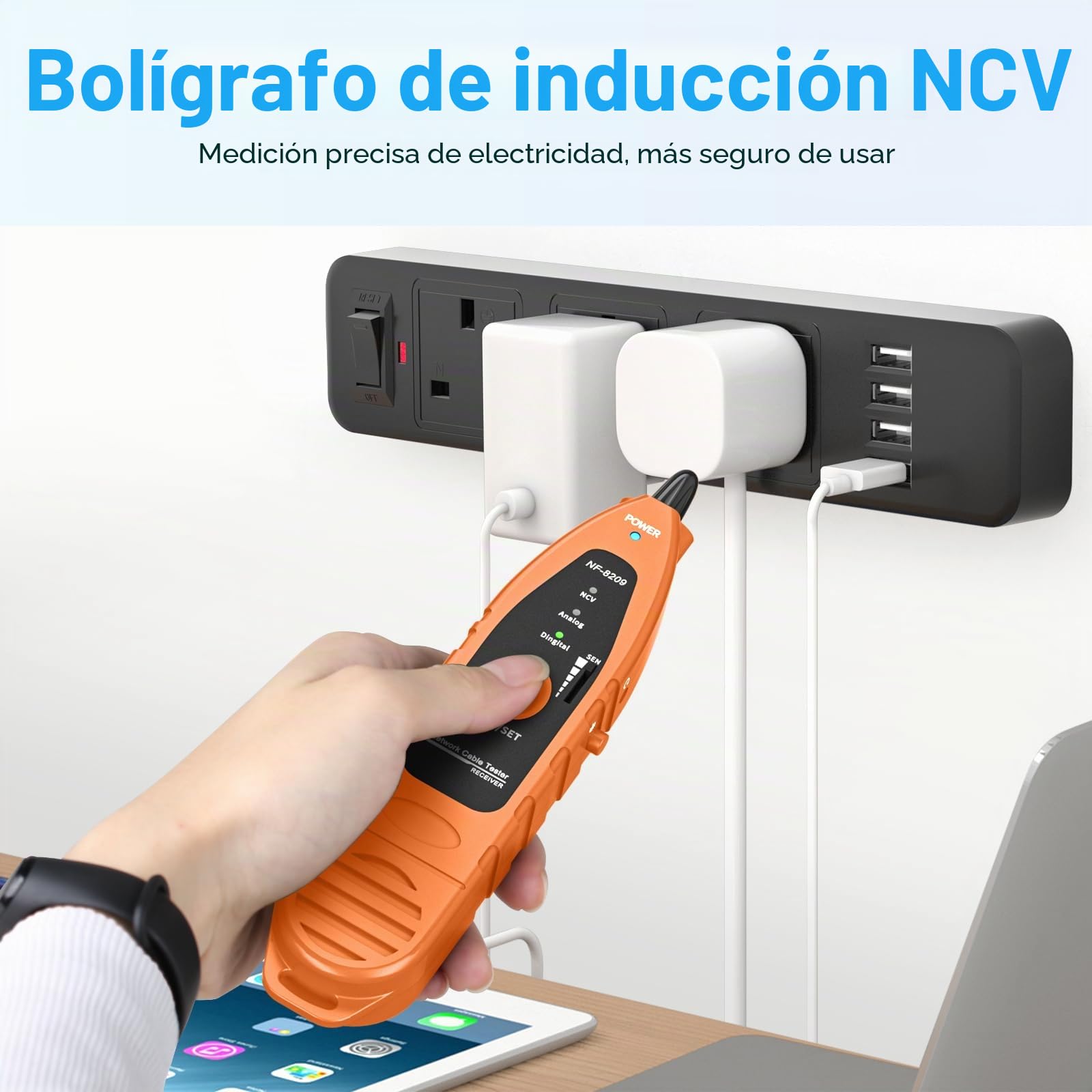 probador de cables con PoE Multifunción Wire Tracker Network Cable Tester NF-8209 con cable LAN LCD sin contacto para Cat5 Cat6 Tracker subterráneo de línea telefónica herramienta
