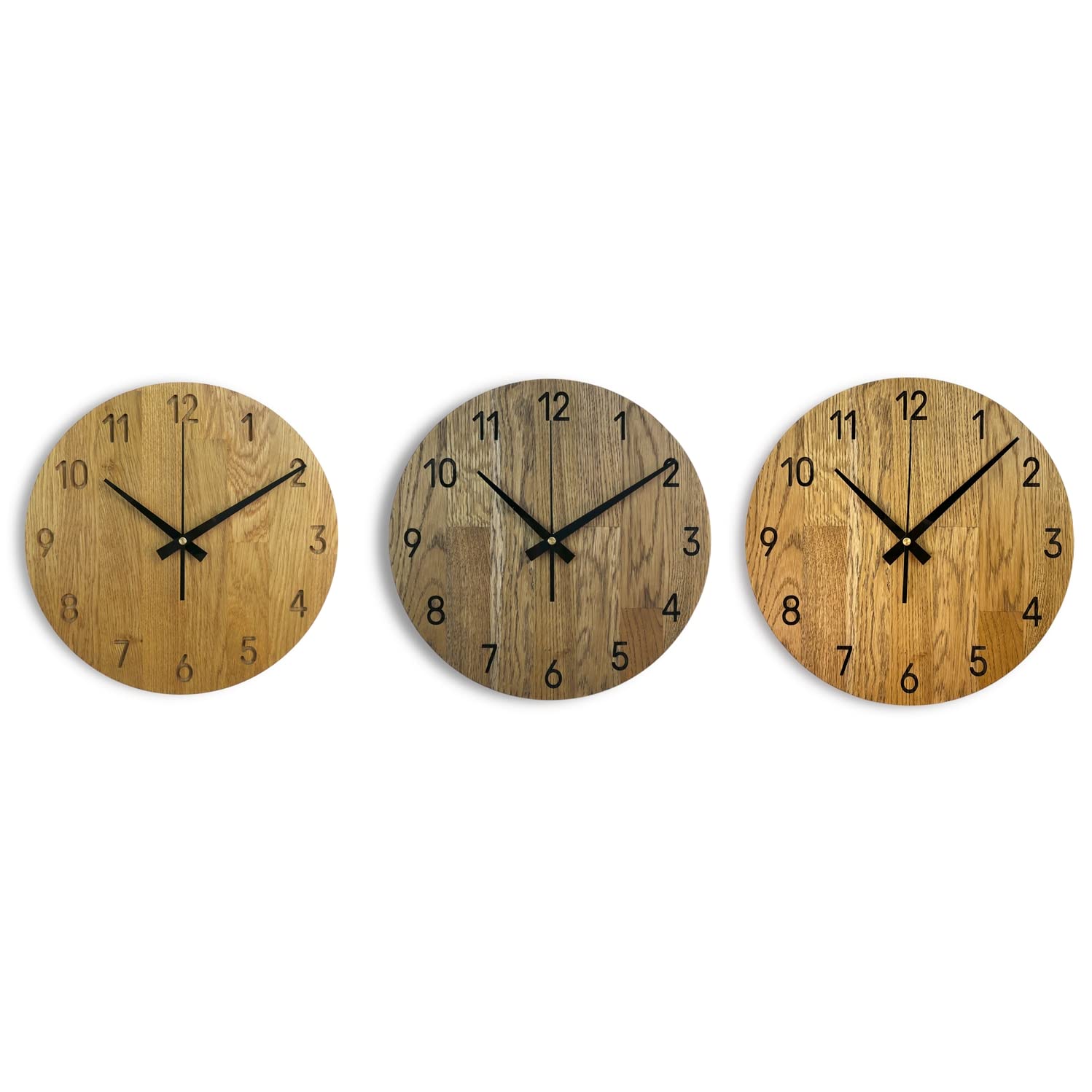 Reloj de Pared de Madera MAS002, Moderno Reloj de Pared de Roble, Reloj Estacion, decoración del hogar, Reloj de Pared de Madera de Roble Real, Color Roble - Tierra marrón, Ø 40 cm