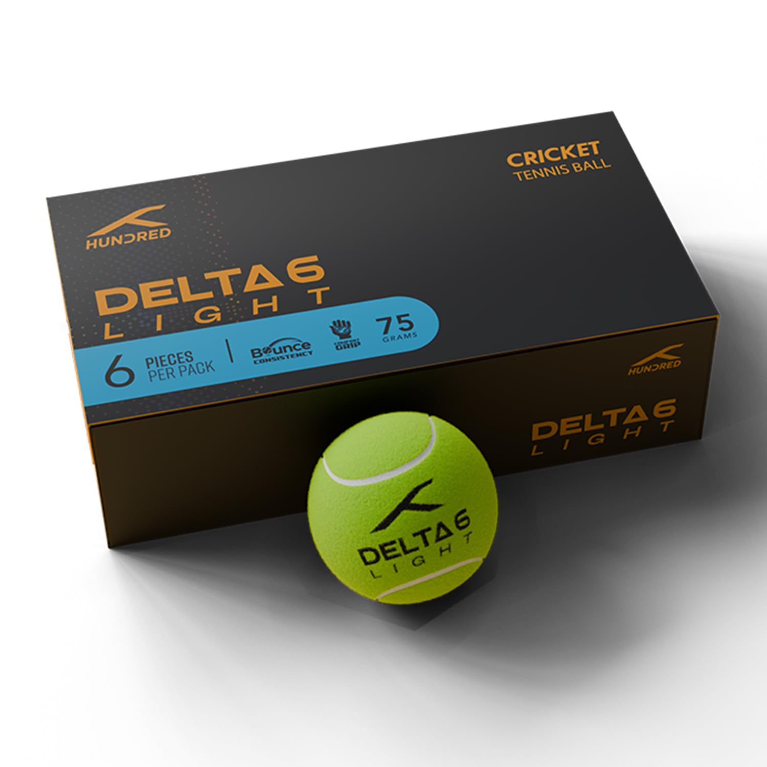 Hundred Cotton Delta 6 Light Cricket Tennis Balls | Bounce Consistency | Comfort Grip | Pressurized Core | 75 Grams | Yellow | Pack of 6 Hundred Cotton Delta 6 Light Cricket Tennis Balls | Bounce Consistency | Comfort Grip | Pressurized Core | 75 Grams | Yellow | Pack of 6