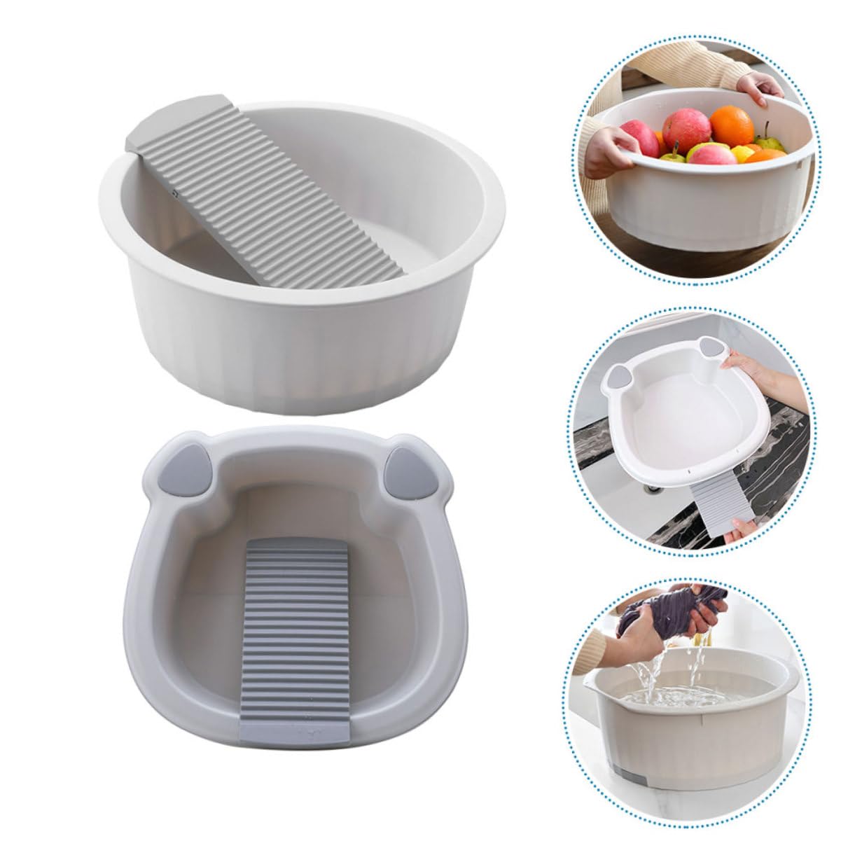 TOPBATHY 2 Pezzi Lavatoio Portatile con Tavola per Lavaggio Lavabo Antiscivolo per Bucato e Uso per Dormitori Include Scrubbing Board e Design Compatto