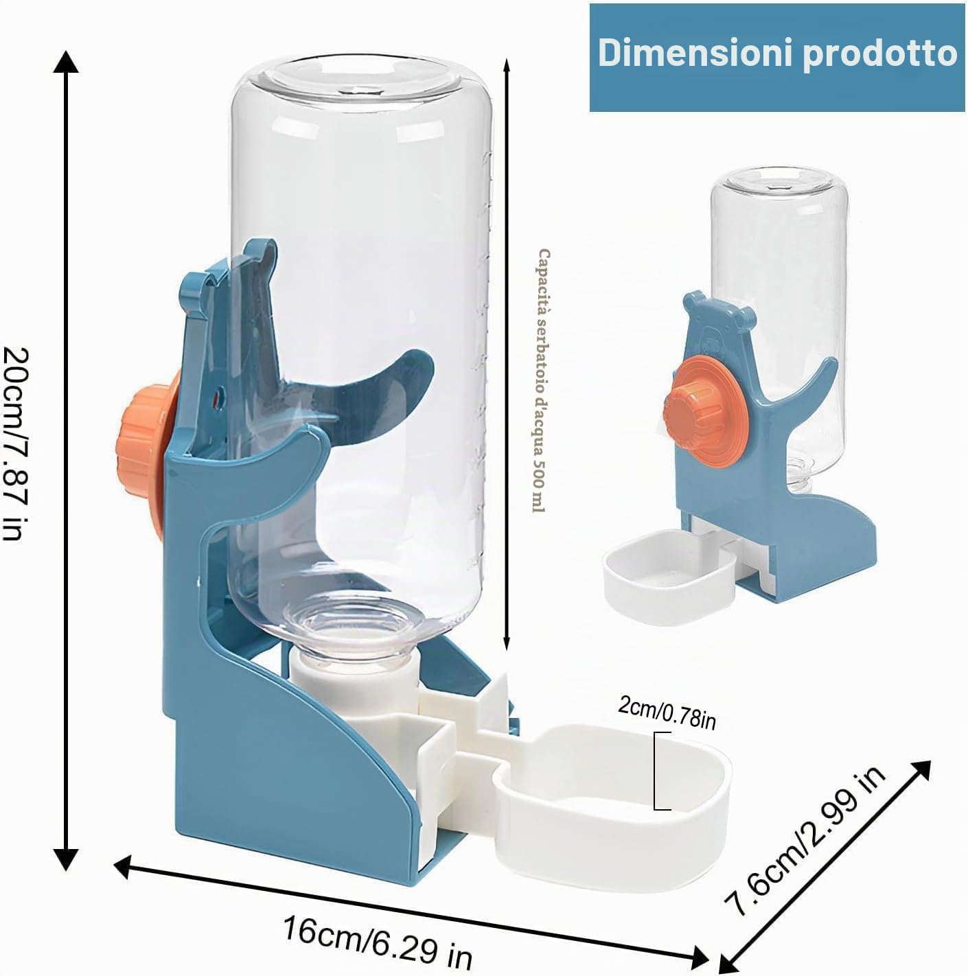 Distributore di acqua e cibo automatico per uccelli, abbeveratoio 500 ml, facile da installare e pulire, anti-perdite,(Bottiglia d'acqua*2,per bottiglia da 500 ml)