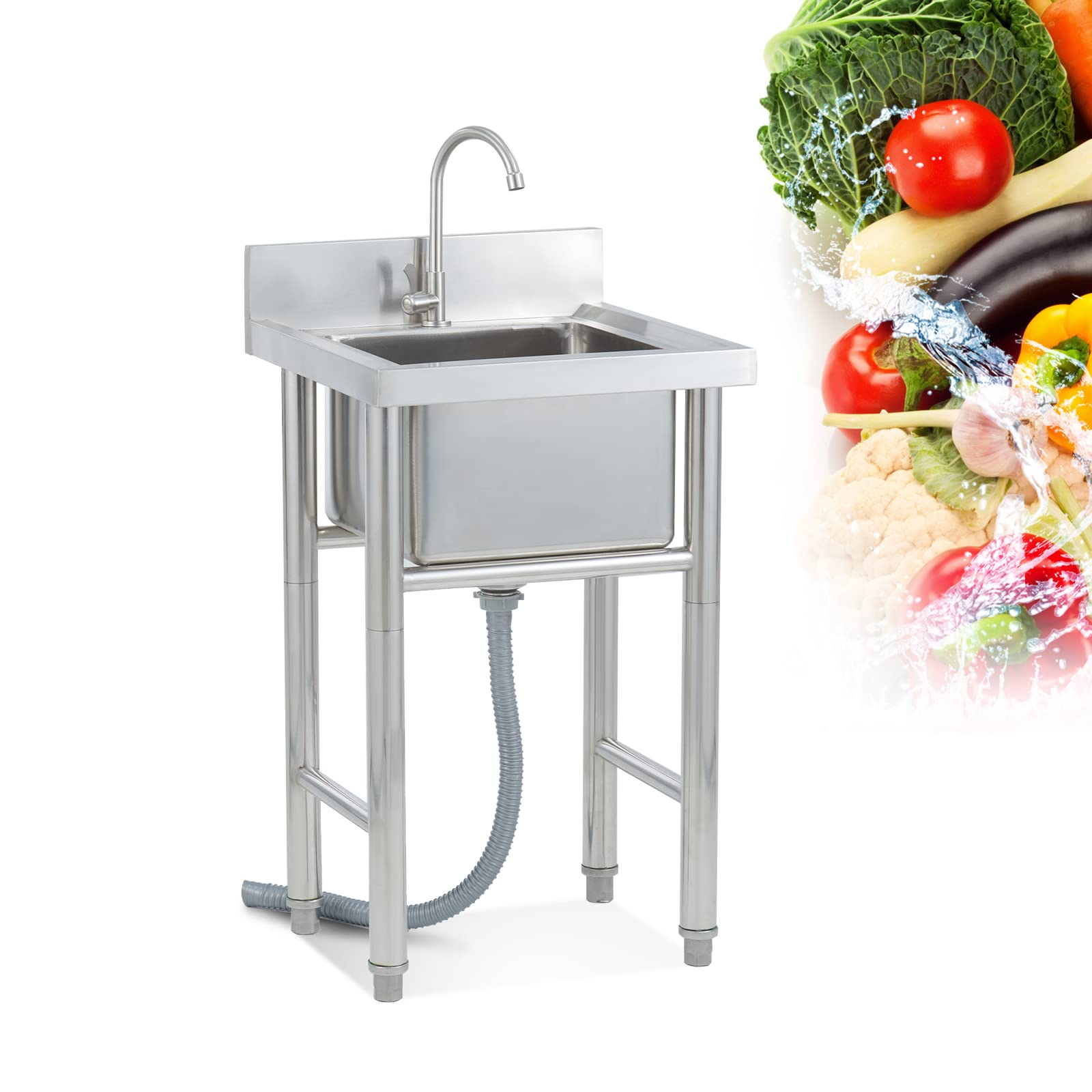 ZTCHSENZT Sink,Kitchen Utility Sink,304 Stainless Steel Prep & Utility Sink with Faucet 19.68"/23.6" Single Bowl Commercial Kitchen 9.84 in. Deep