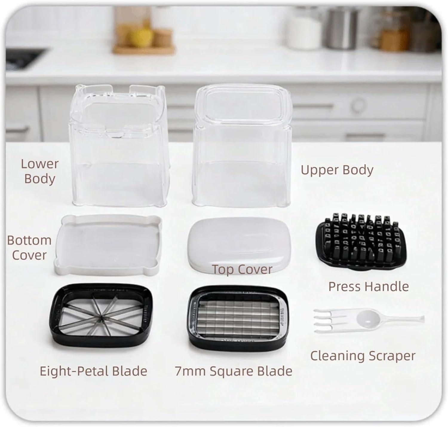Manual Press Vegetable Slicer with Replaceable Blades Hand Chopper for Potato Cucumber Tomato 4 Cutting Options Kitchen Tool
