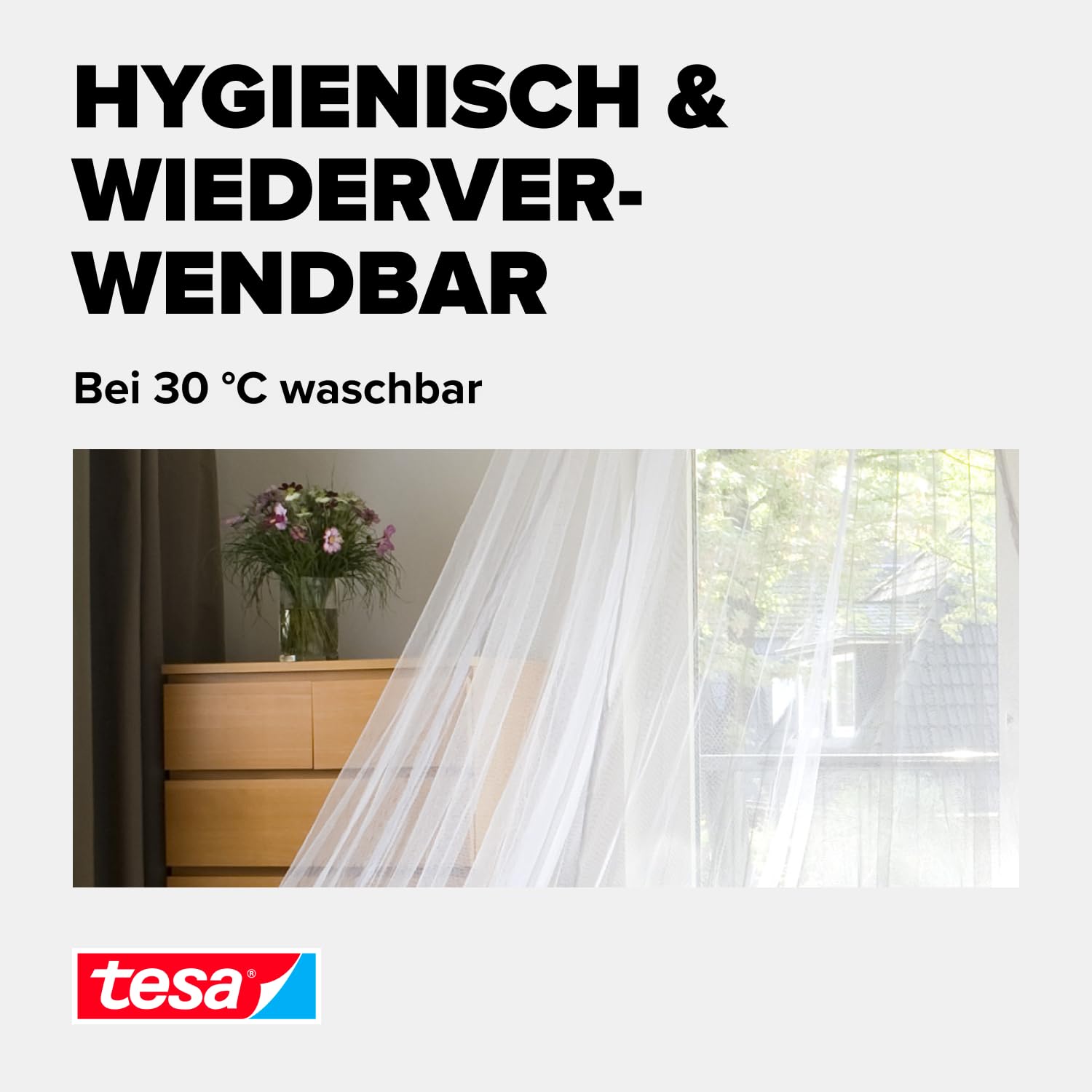 tesa Insect Stop Moskito Bettnetz Premium - Insektenschutz für Doppelbetten - Im praktischen Beutel ideal für Reisen - 125 cm x 250 cm - Weiß (Leichter Sichtschutz)