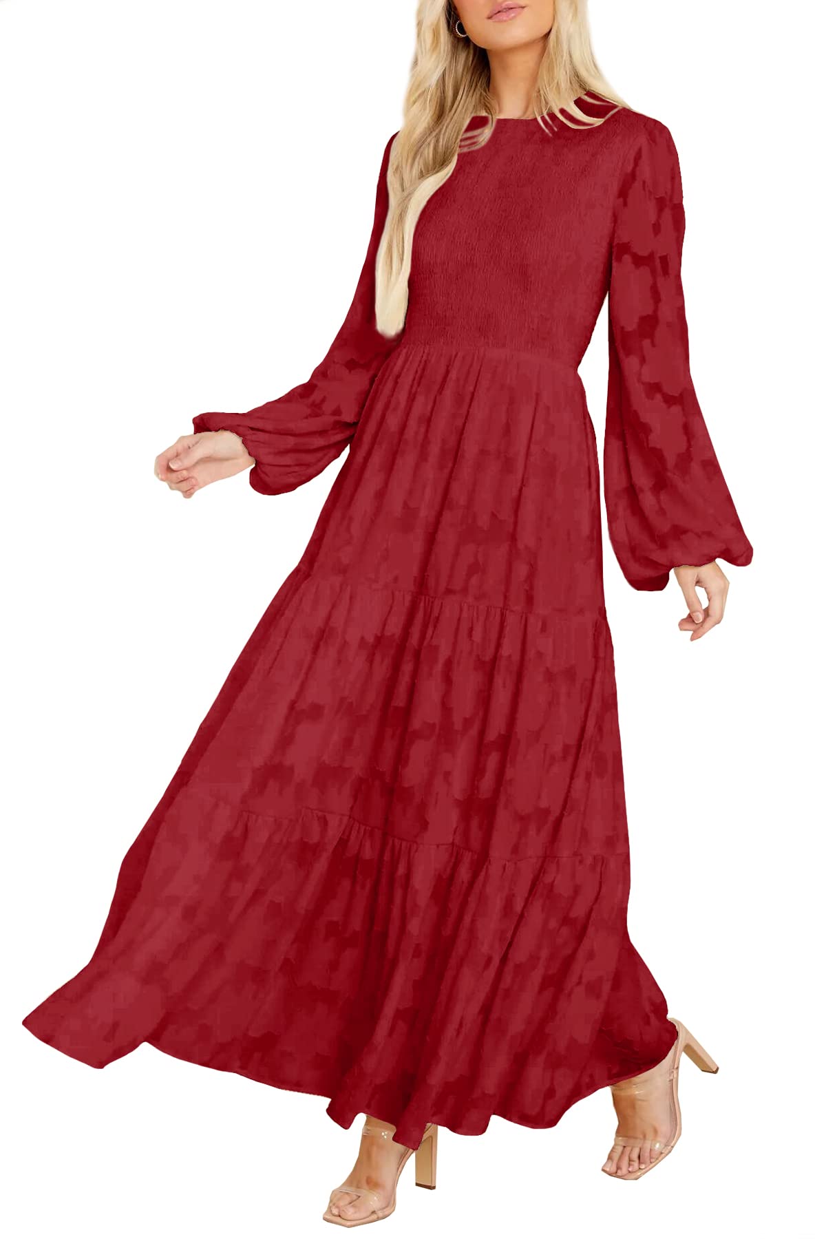MITILLY Long Sleeve Maxi Dress for Women Fall Modest Formal Wedding Guest