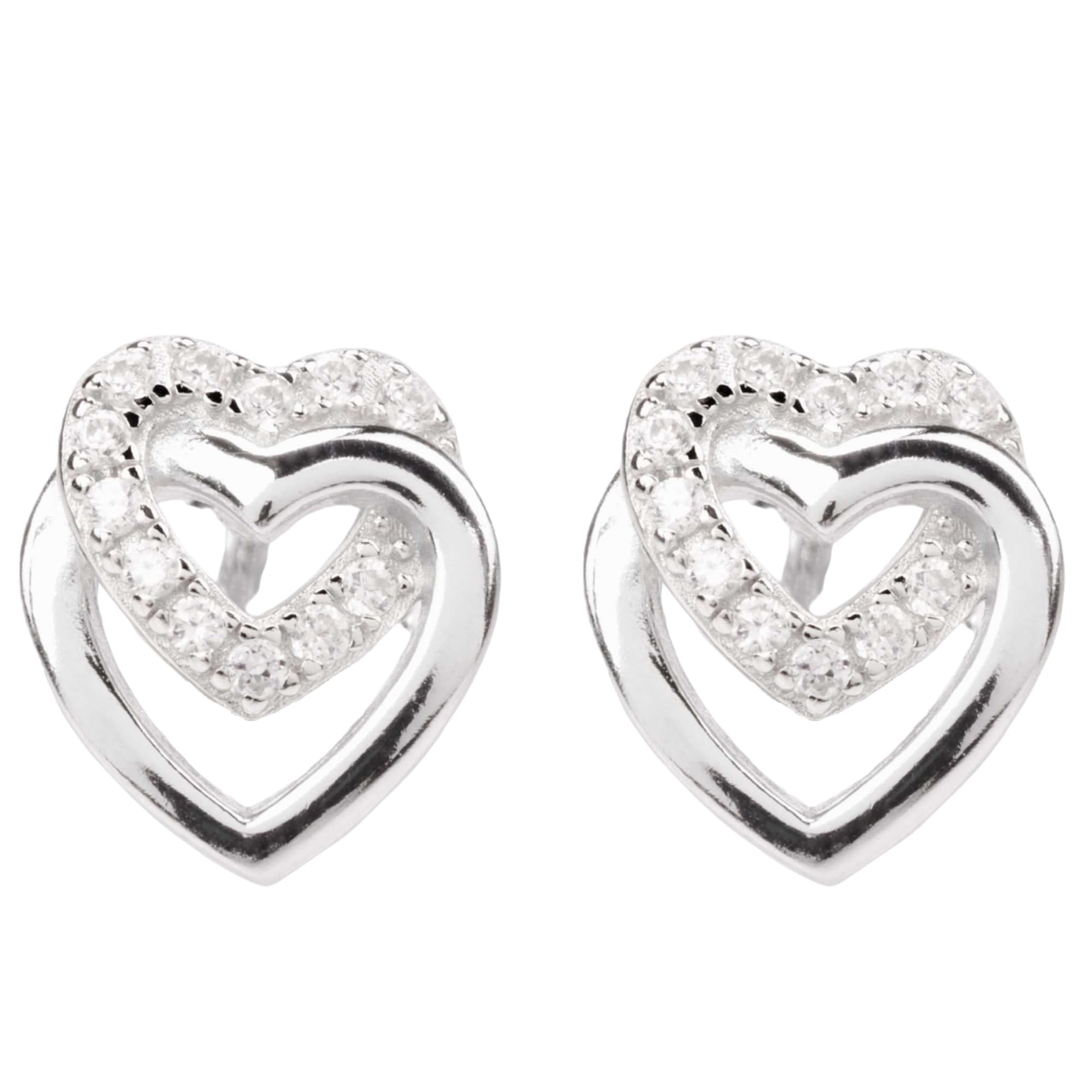 QUADRI Pendientes de plata de ley 925 circonitas - Forma de corazón - Made in Italy -Idea para regalo - Caja de regalo incluida