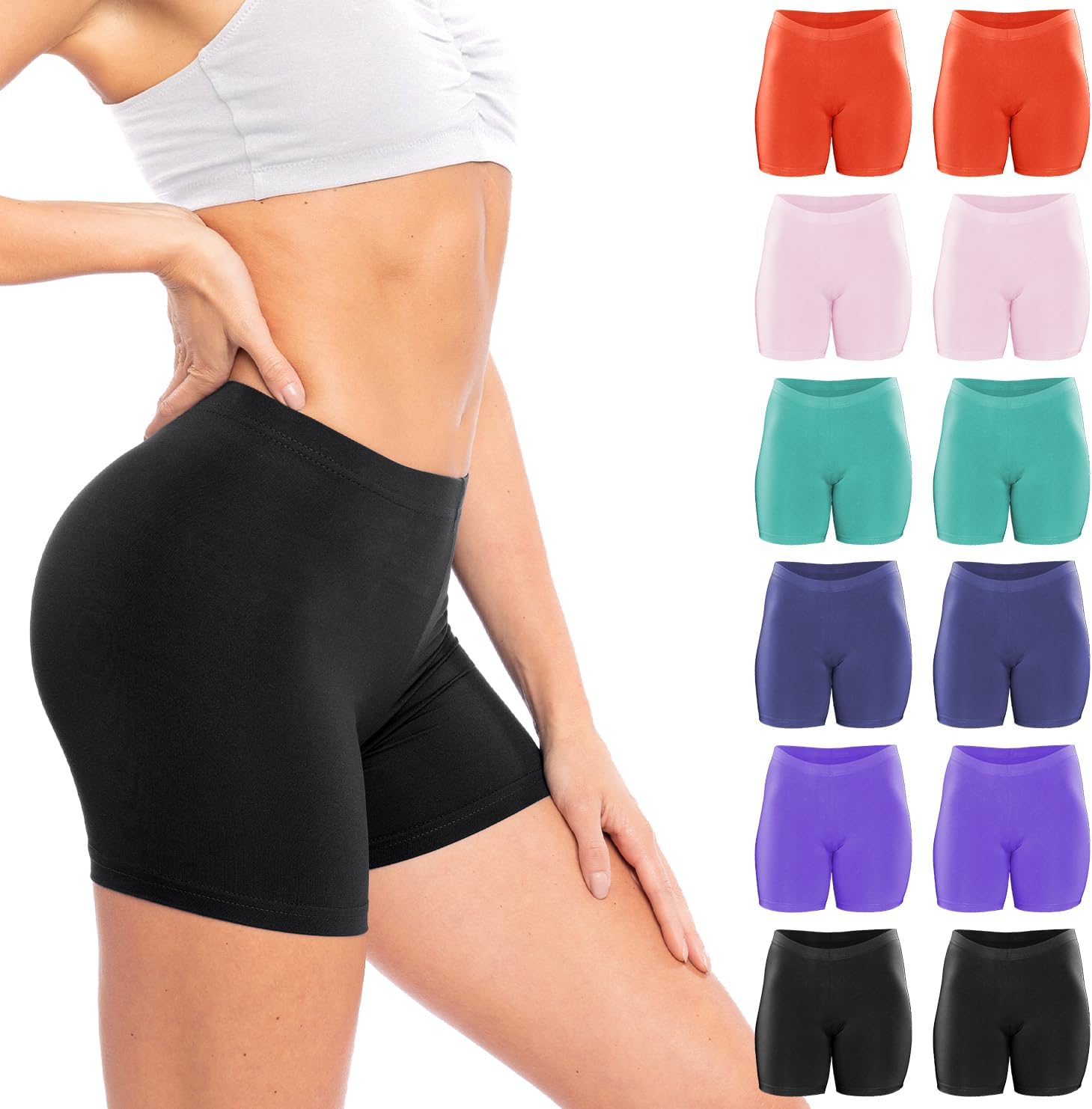 Sexy Basics Women's 12 Pack Cotton Stretch Light Weight Boyshort Boxer Brief Undershorts