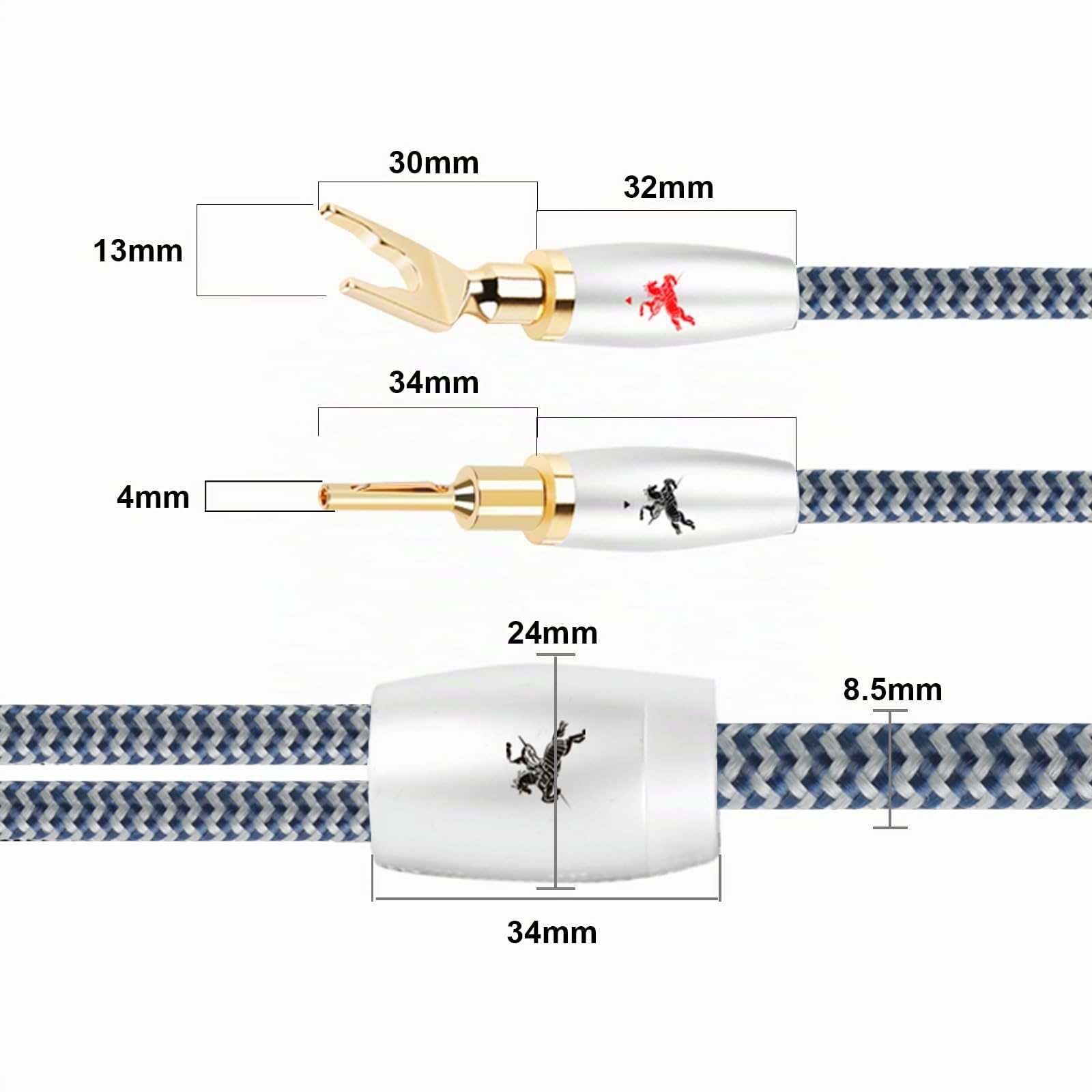 Impeto Câbles pour Enceintes avec Connecteurs Cable Enceinte hifi 6N OFC Câble de Haut-parleur Hifi, Fiche Banane Remplaçable, 14AWG, Pour Systèmes Hi-Fi, Home-cinéma (2PCS / Kit-3 m)