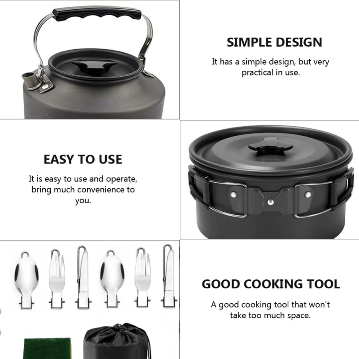 HOMSFOU Juego de Cocina para Acampar de Aluminio Negro para 2-3 Personas