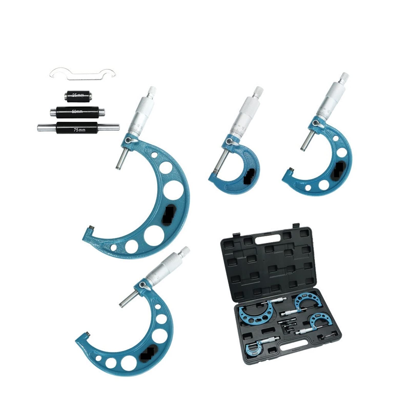 Micrómetro Exterior Digital 4pcs Fuera de micrómetro Set Machinist Tool 0-4 "0-100 mm 0.01 Precisión carburo Conjunto con estándares Ratchet