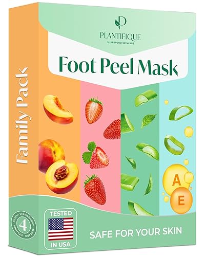 Exfoliating Foot Peel Mask, 4 Pairs Dermatologically Tested Feet Peeling Mask - Foot Exfoliator - Repairs Heels & Removes Dry Dead Skin - Mixed, 4 Pairs