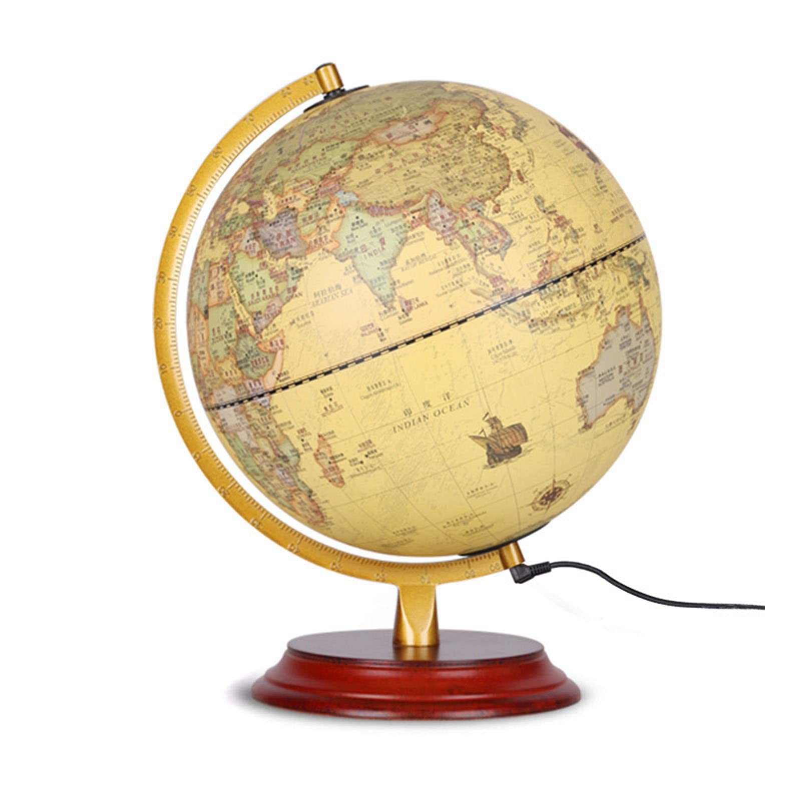 World Globe, 9" LED Ocean World Earth Globe Map, Classic Spinning Globe with Metal Stand, Teaching Geography Map, for Interactive Learning, English Version