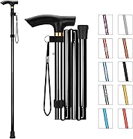 Vista 1 de MFE Bastón plegable, portátil de 5 niveles de altura ajustable con diseño plegable, correa de muñeca y mango en T para hombres y mujeres