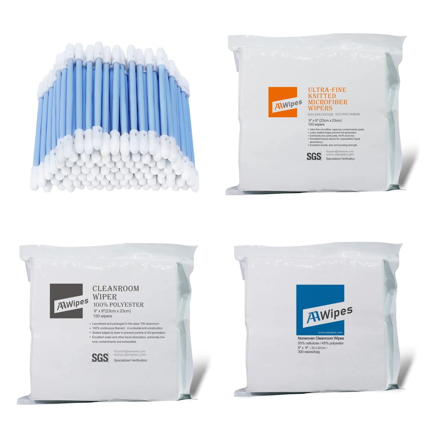AAwipes Double Round Head Foam Swabs and Cleanroom Wipers