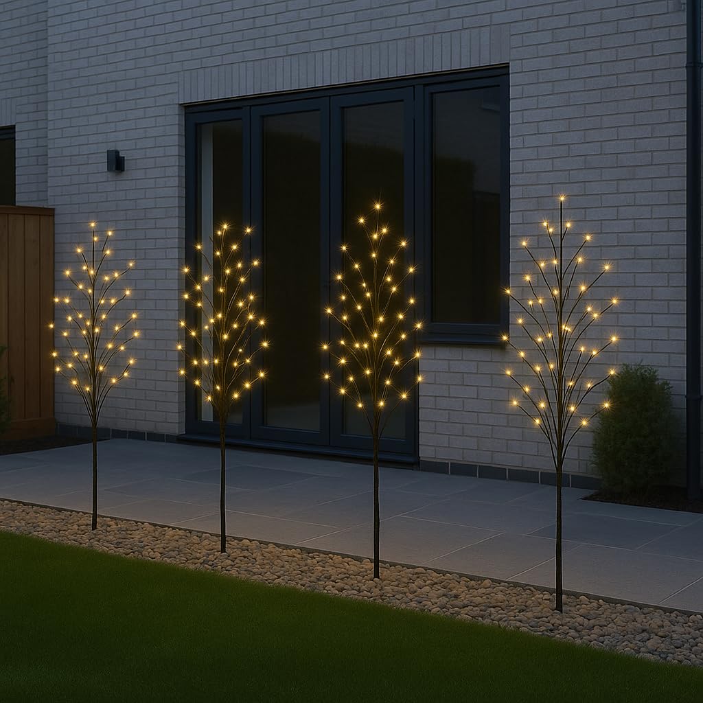 Festive Productions Set di 4 x 100 cm illuminato ramoscello Pathfinders – 384 LED bianco caldo – Illuminazione natalizia per interni ed esterni
