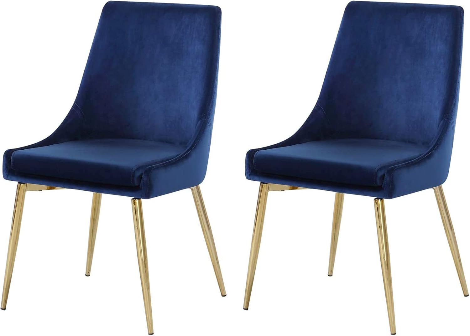 Meridian Furniture Karina Collection Modern | Contemporary Velvet Upholstered Dining Chair with Sturdy Metal Legs, Set of 2, 19.5" W x 21.5" D x 33.5" H, Navy - Chairs