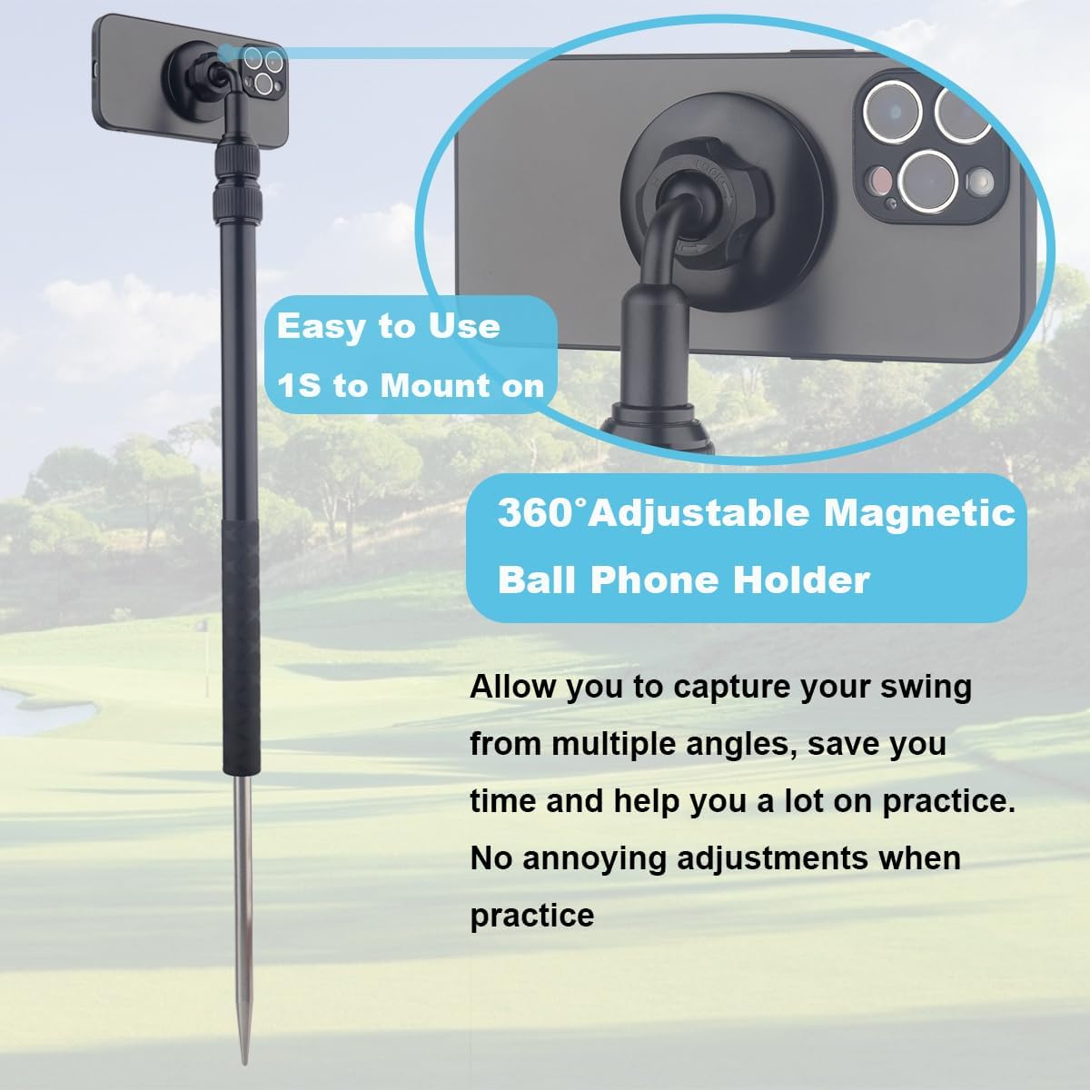 Golf Tripod Selfie Stick with Stake Spike for Golf Swing Training 7.09" Golf Monopod Selfie Stick Spike