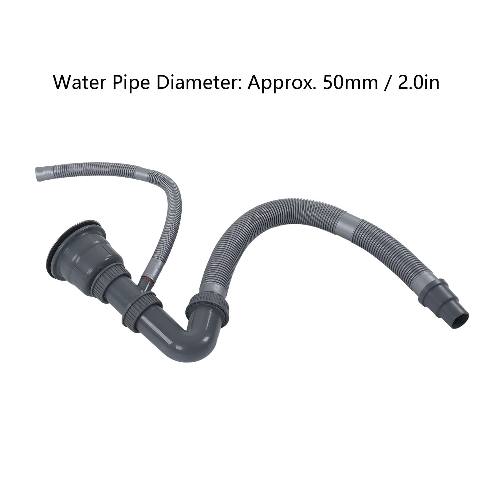 Kit de Tubería de Drenaje para Fregadero de Cocina, Colador Individual, PVC y PP, Acero Inoxidable, 50 mm, Instalación Fácil