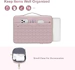 MOSISO 360 Protective Laptop Sleeve 13-13.3 inch, Compatible with MacBook Air 13 M2 M1, Compatible with MacBook Pro 13/14, Wavy Quilted Side Open Bag with Horizontal Pockets&Small Case, Pink