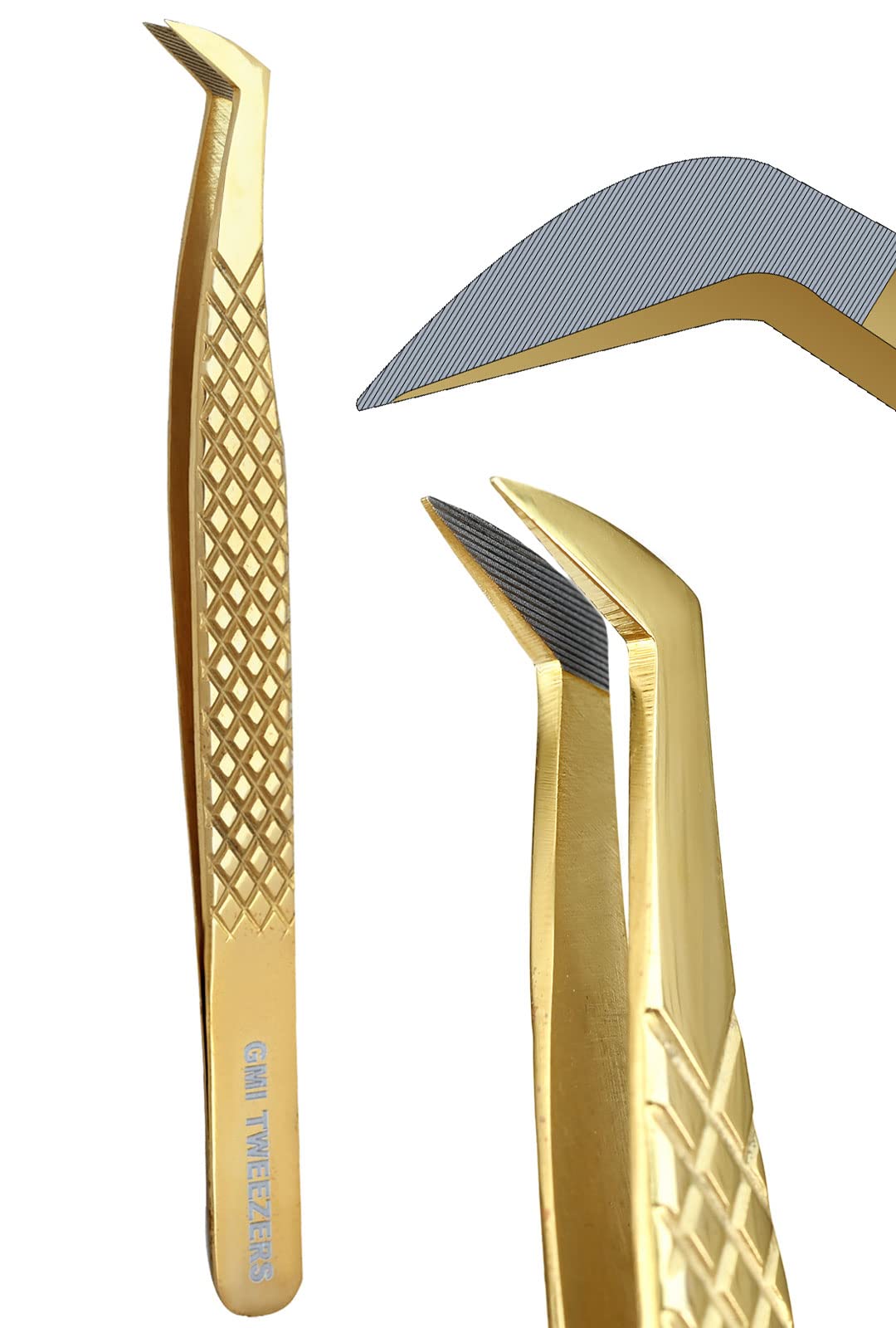 GMI TWEEZERSFiber Tip Lash Tweezer For Eyelash Extension Tweezers Professional. (Gloden)