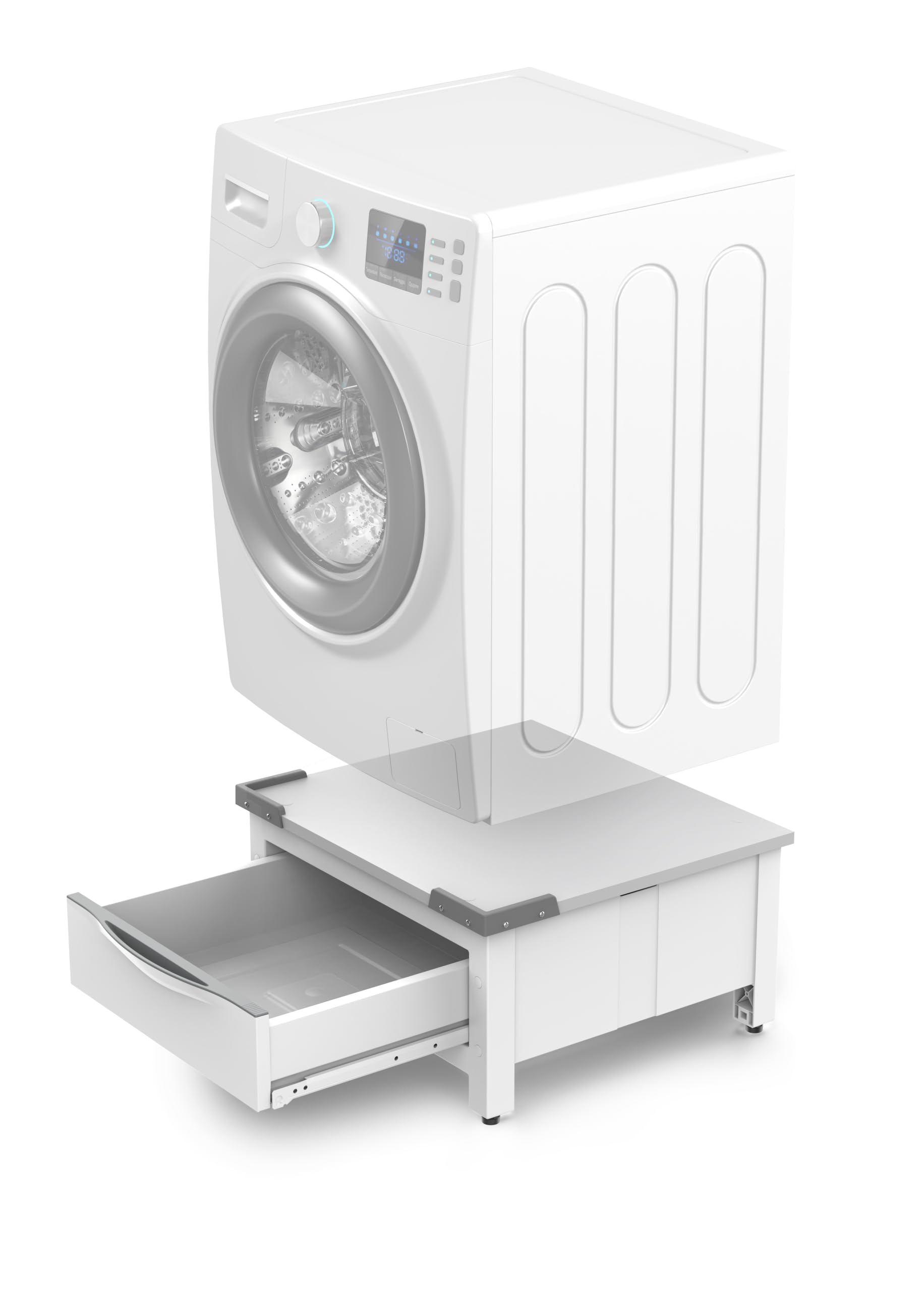 Meliconi Base Space Extra | Erhöhungsplattform für Waschmaschine oder Trockner mit ausziehbarer Schublade aus Technopolymer, 28 Liter, Max. 250 kg, Weiß | mit ausziehbarer Schublade aus Technopolymer, 28 Liter, Belastbar bis 250 kg, Made in Italy, Weiß