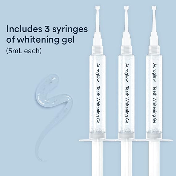 Auraglow 35% Teeth Whitening Gel for Trays, Retainers & Aligners Dentist Strength Carbamide Peroxide Whitener, 30 Treatments, 3 Syringes (5mL)