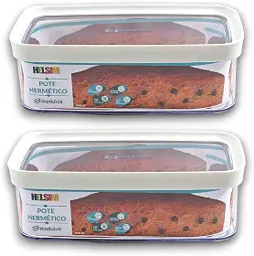 Kit 2 Potes Herméticos para Bolo de Forma (Preto) 1.5L Acrílico Transparente (Branco)
