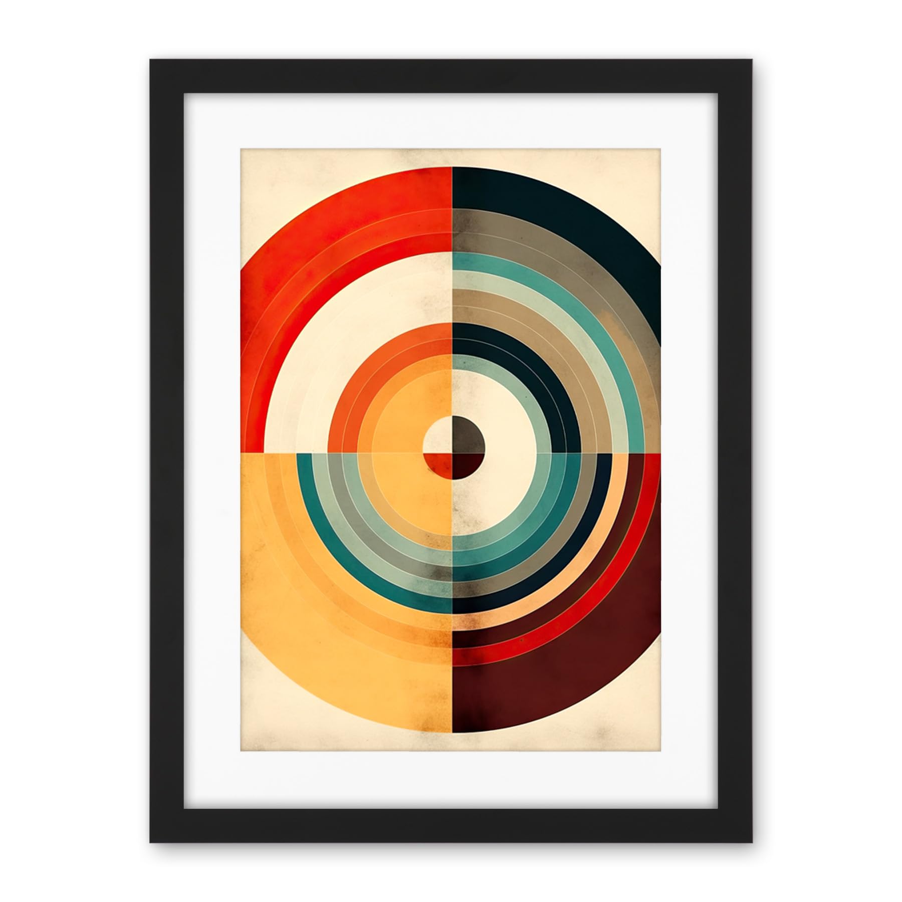 Artery8 Concentric Circles Bauhaus Style Minimal Colourful Vintage Artwork Framed Wall Art Print 18X24 Inch