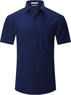Mens Dress Shirts 4-Way Stretch Wrinkle Free Regular Fit Short Sleeve Men Button Down Shirt - Buy now
