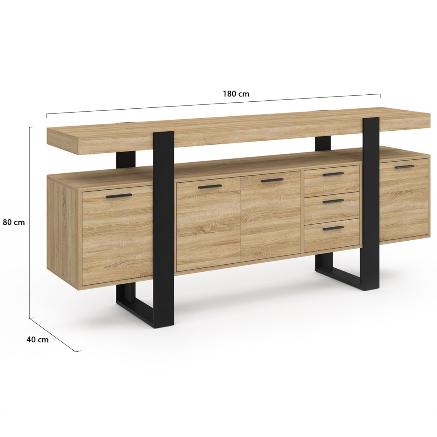 IDMarket - Buffet 180 cm Phoenix XXL 4 Portes et 3 tiroirs Bois et Noir
