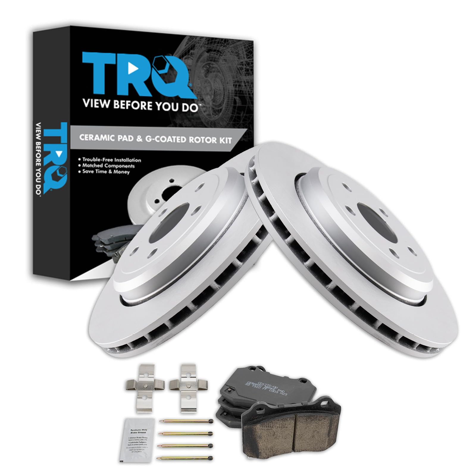TRQ Rear Brake Pad and Rotor Set Ceramic G Coated Rotors Compatible with 2018-2019 Dodge Durango 2012-2021 Jeep Grand Cherokee