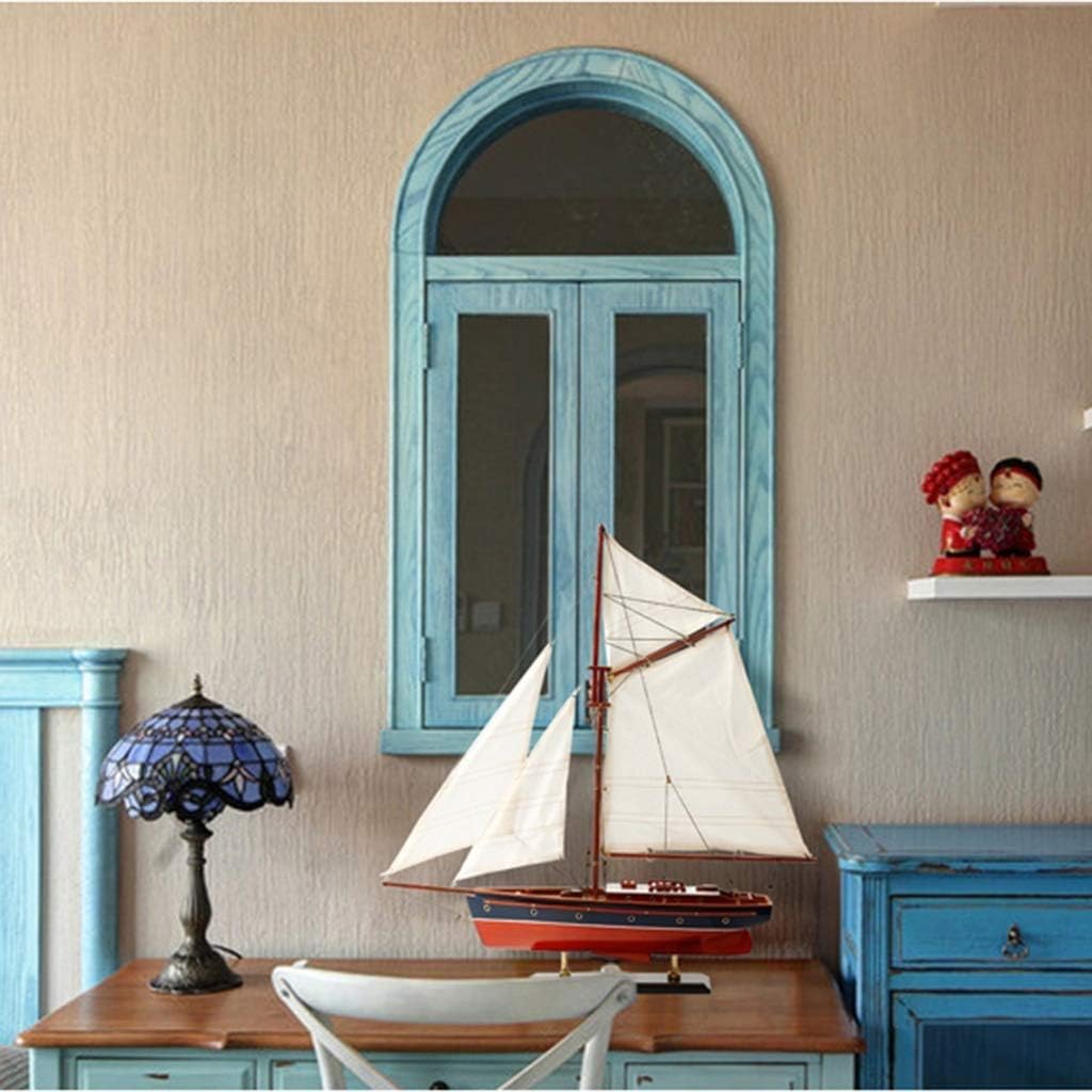 Sailboat Model Decoration - Wooden Ship Sailing Boat Home Decor Beach Nautical Theme Lighthouse and Seashells