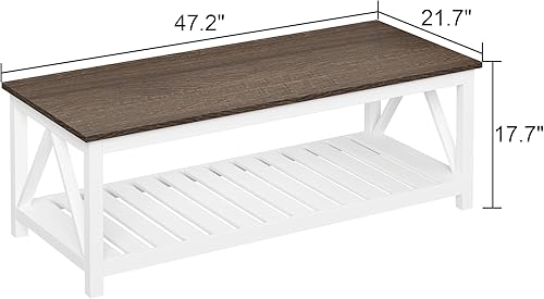 Miniatura 10 de ChooChoo Mesa de centro de granja, mesa rústica vintage para sala de estar con estante, 40 gris