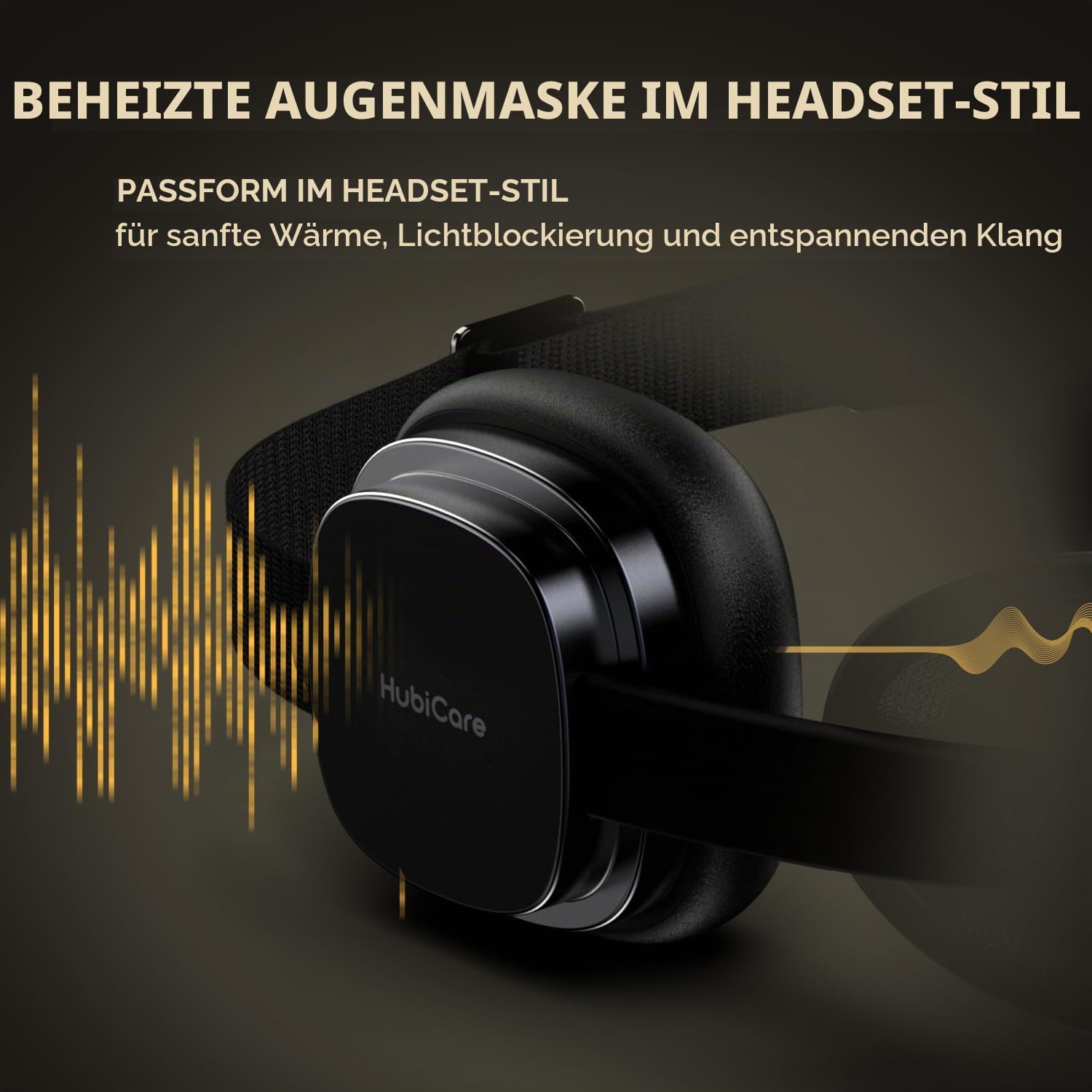 HubiCare Ohrenschützer Augenmaske mit Wärmetherapie und Bluetooth-Musik, Kopfhörer zum Konzentrieren, Entspannen, Besseren Schlafen, Meditieren und Lindern von Verspannungen (schwarz)