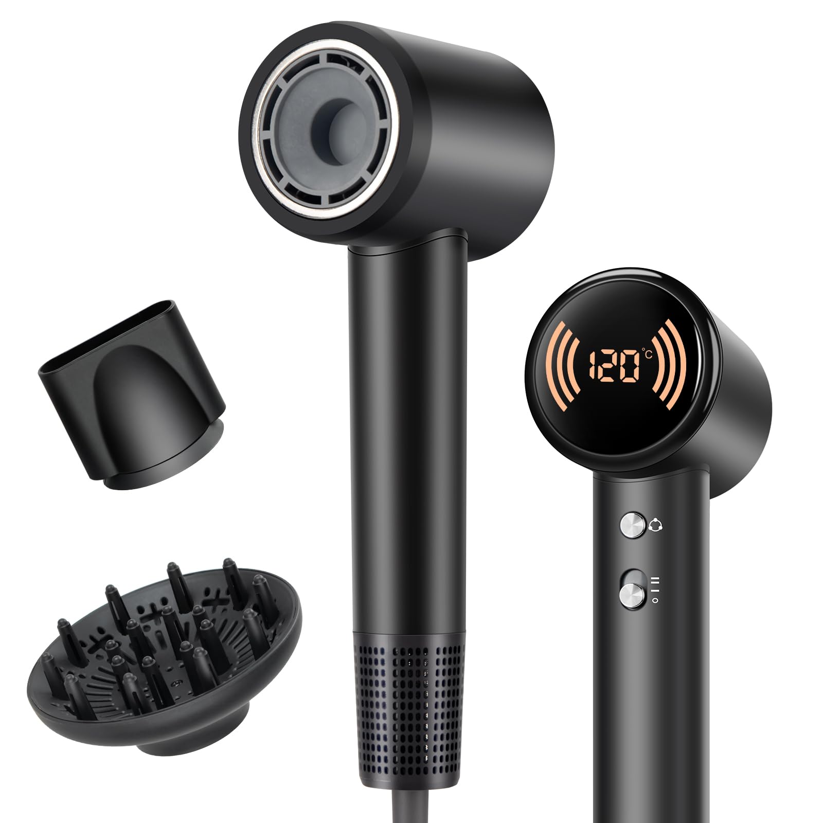 Photo 1 of Diffuser Hair Dryer, Ionic Travel Hairdryer with 110000 RPM High-Speed Motor for Fast Drying, 1600W Low Noise&Lightweight Blow Dryer with Concentrator for Women Men, Professional Salon Home (Black)