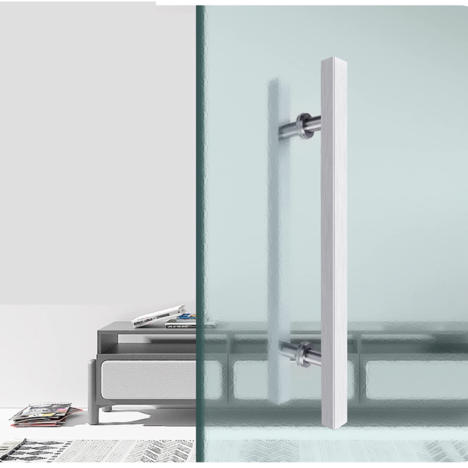 Poignée de porte va-et-vient inox 304 longue pour porte en verre de grange