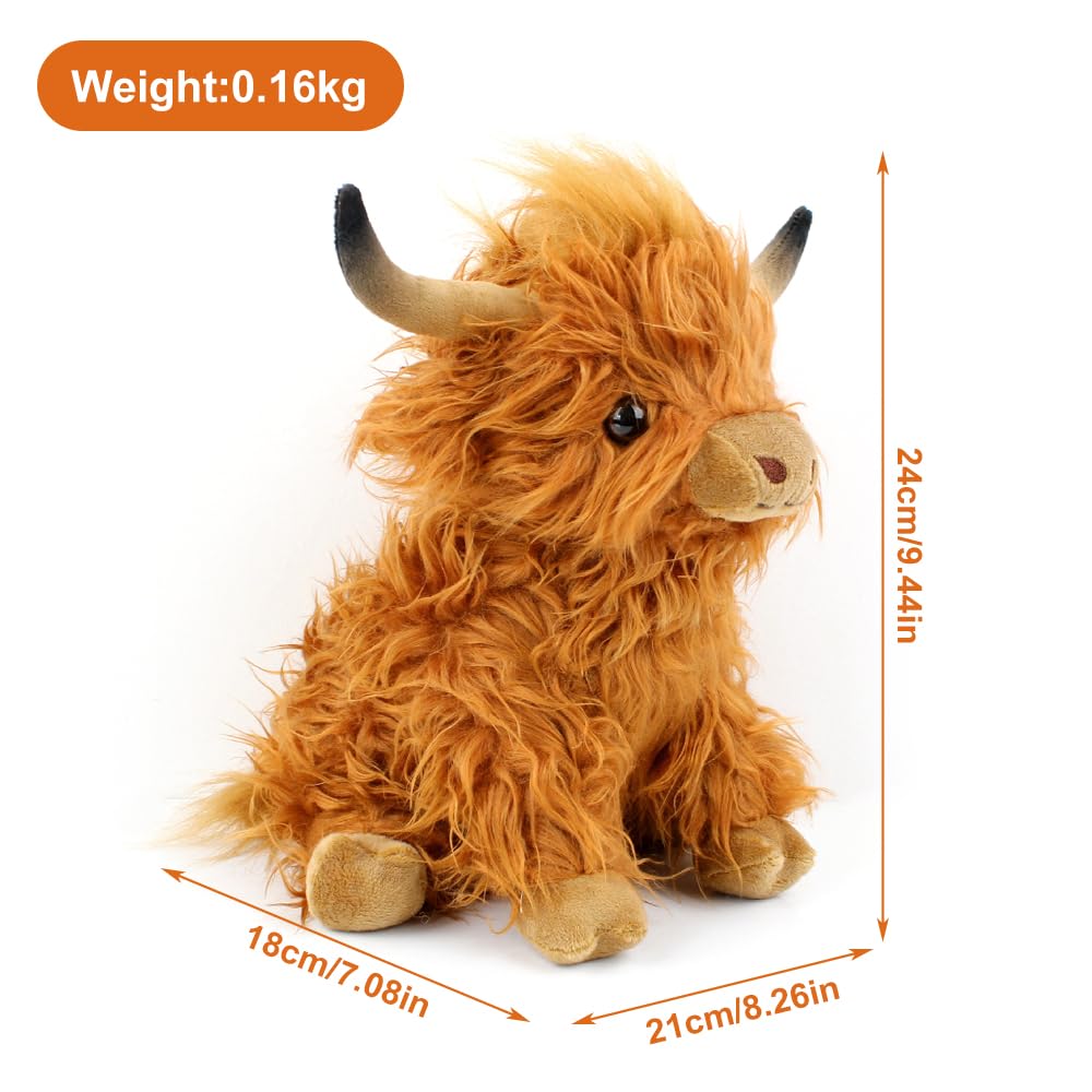 GIMSS Galloway Kuh Plüschtier Set – 2 Stück, Je 25 Cm – Beige & Braun, Weiches Kuscheltier Für Kinder