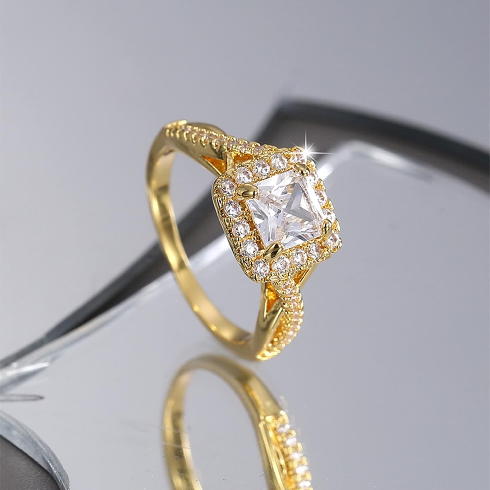 Anillo cuadrado de oro amarillo de 14 quilates, talla M 1/2