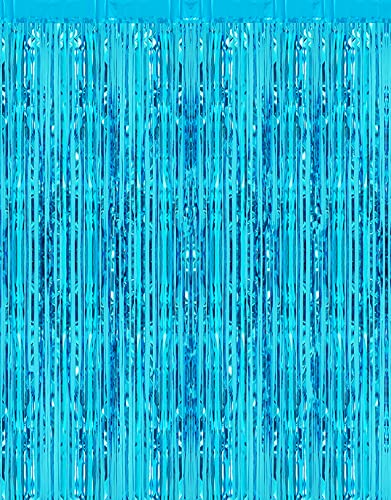 2 Pcs 3.2ft x 8.2ft Shiny Blue Metallic Tinsel Foil Fringe Curtain Photo Booth Backdrop for Birthday Wedding Holiday Bridal Shower Baby Shower Bachelorette Party Decorations