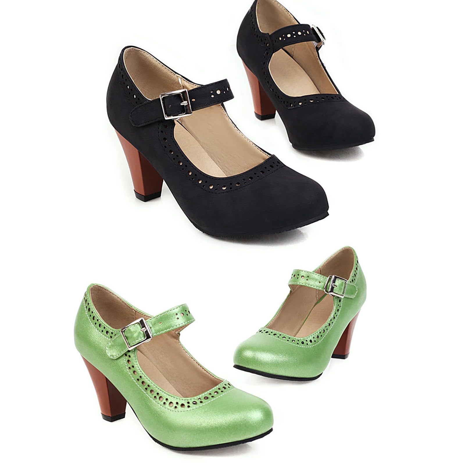 Damen Pumps Riemchenpumps Spangenpumps Sandale Latein Tanzschuhe Mary Jane-Schuhe für mit runder Zehenpartie klobigem Absatz
