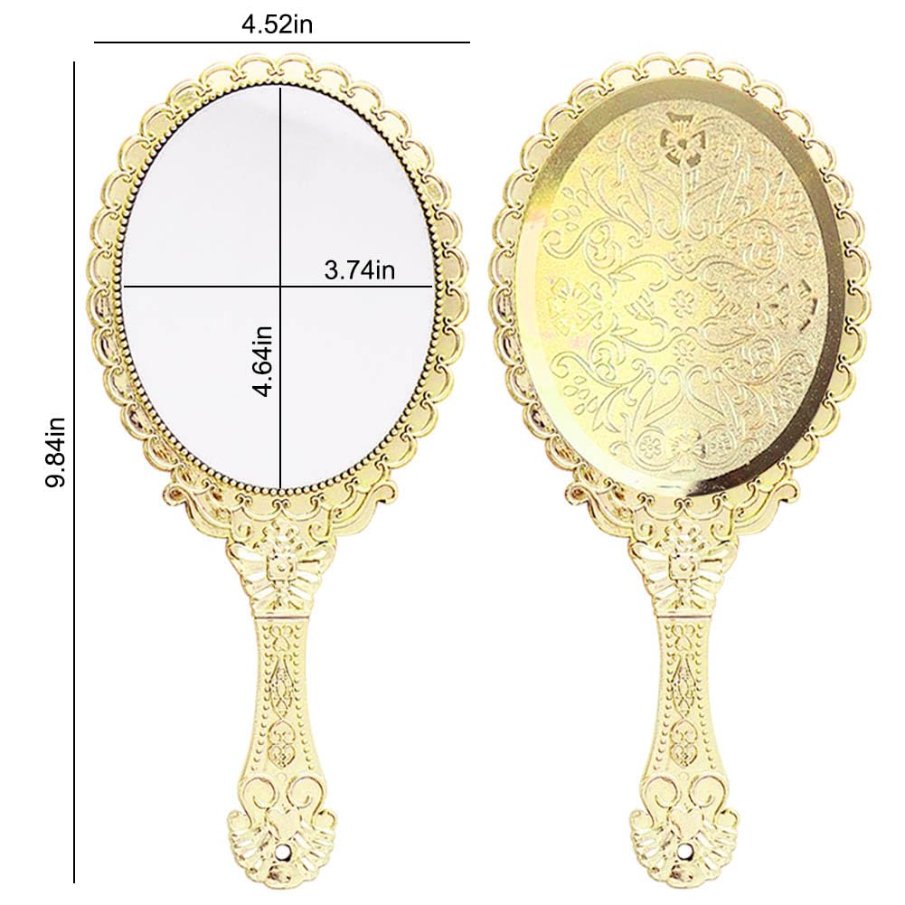 YANGSHINE Vintage Oval Handheld Mirror, Gold, 19 x 8.8 cm, Perfect for Makeup Travel, Gifts, 25L x 11.5W cm - Image 2