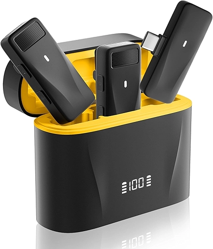 Mini microfone de lapela sem fio para Android PILSAMAS, iPhone 15 16 Pro Max - pacote com 2, bateria 32 horas, cancelamento de ruído - microfone USB C, microfone de clipe para iPhone para gravação de