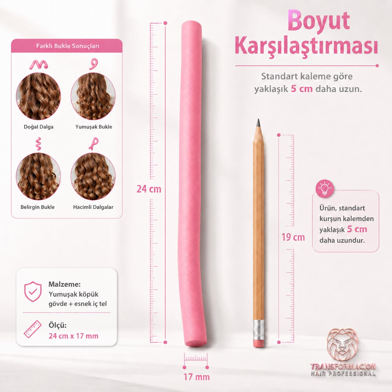 Transformacion 20'li Mega Set Sosis Bigudi 17mm | Kalın ve Dolgun Su Dalgası için Isısız Esnek Saç Şekillendirici 721915