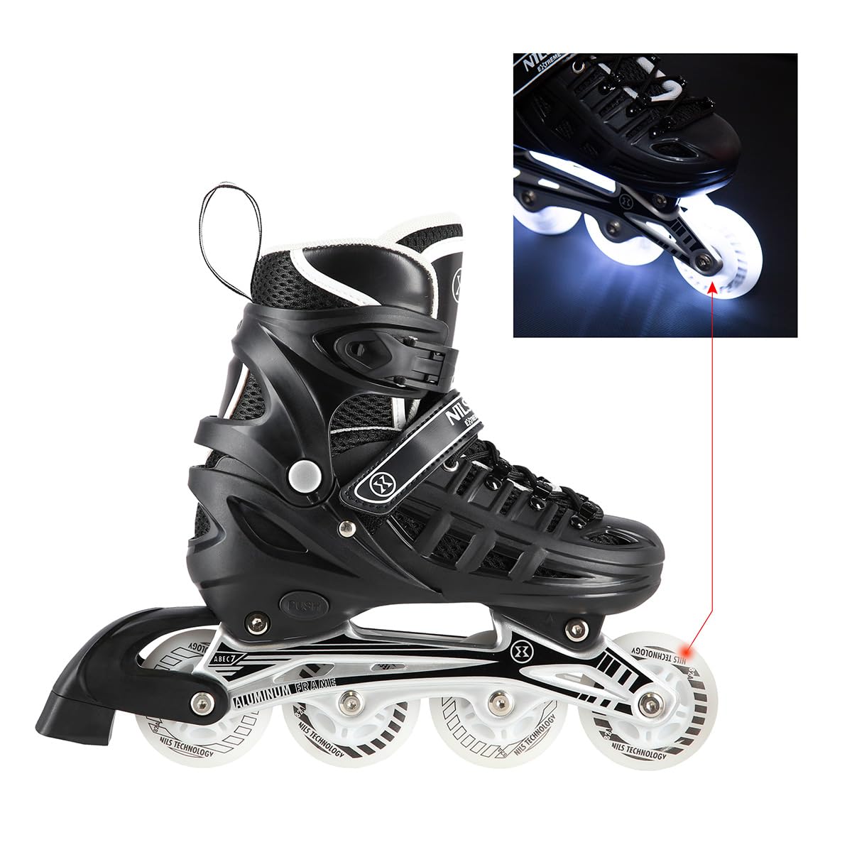Pattini in linea a LED 4 in 1, pattini a rotelle, con misura regolabile, 31-42, pattini in linea ABEC7, per bambini e adulti, per il tempo libero