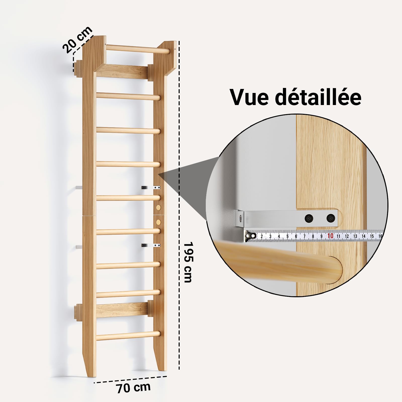 COSYLAND Espalier en Bois, Échelle Suédoise de Gym pour Adultes,Structure Murale Robuste Jusqu’à 100KG, Espalier Polyvalent pour Musculation, Étirements et Entraînement à Domicile
