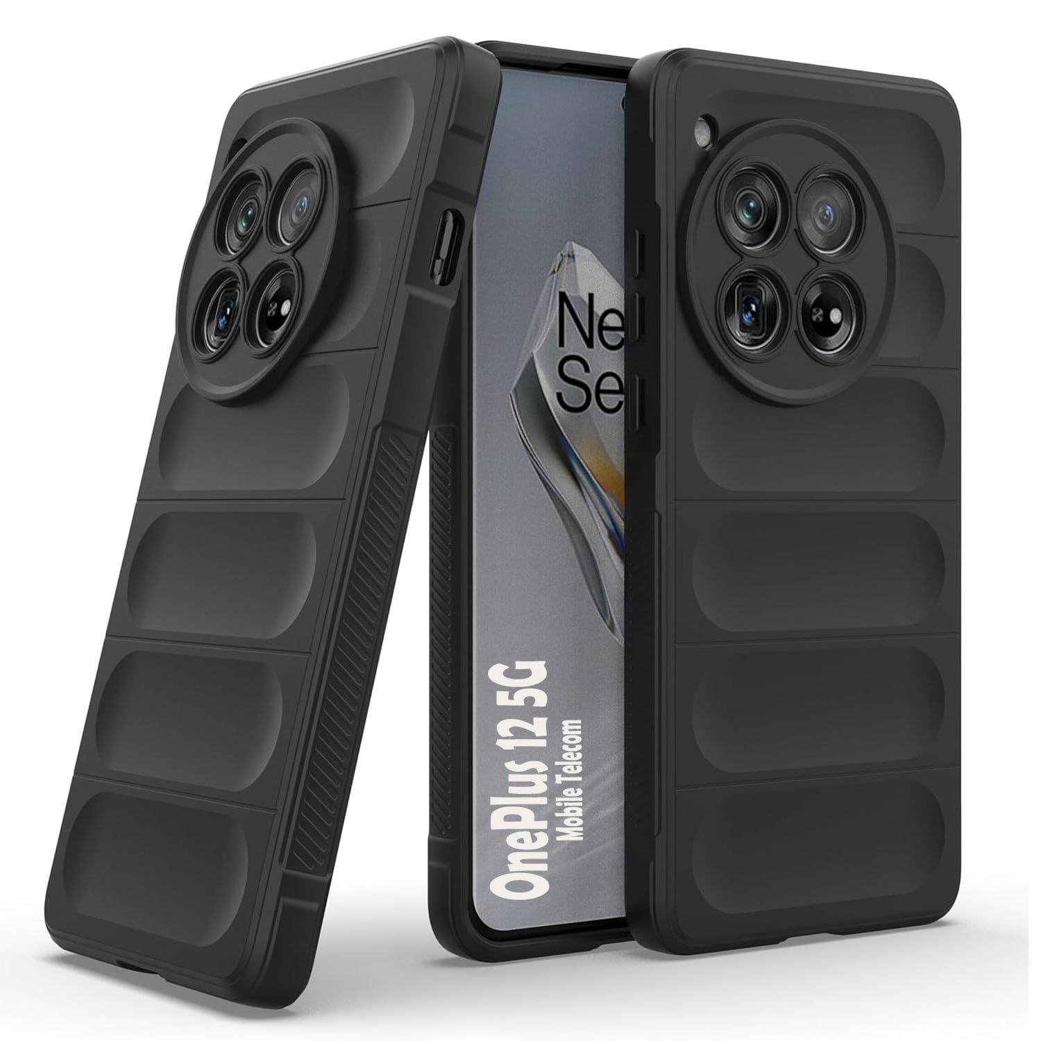 S-Hardline Black Matte Soft Liquid Silicone Magic Back Case for OnePlus 12 5G Liquid Magic Casemagic Case Shock-Absorbent/Scratch Resistant