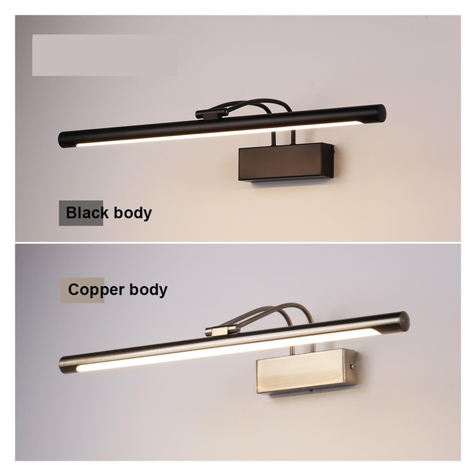 Oświetlenie ścienne LED do łazienki, czarne, miedziane, do wnętrz, nowoczesne, 8W Pełne pokrycie(Warm 2700-3500K,Copper 300mm)